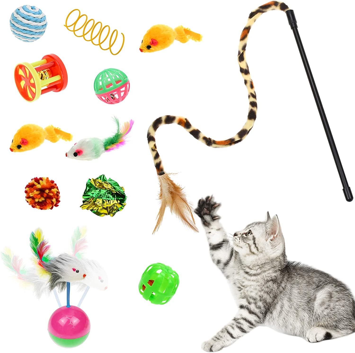 Interactive Cat Tunnel Toys Set with Feather Toy, Crinkle Balls, and 3-Way Tube - Great for Kittens and Cats