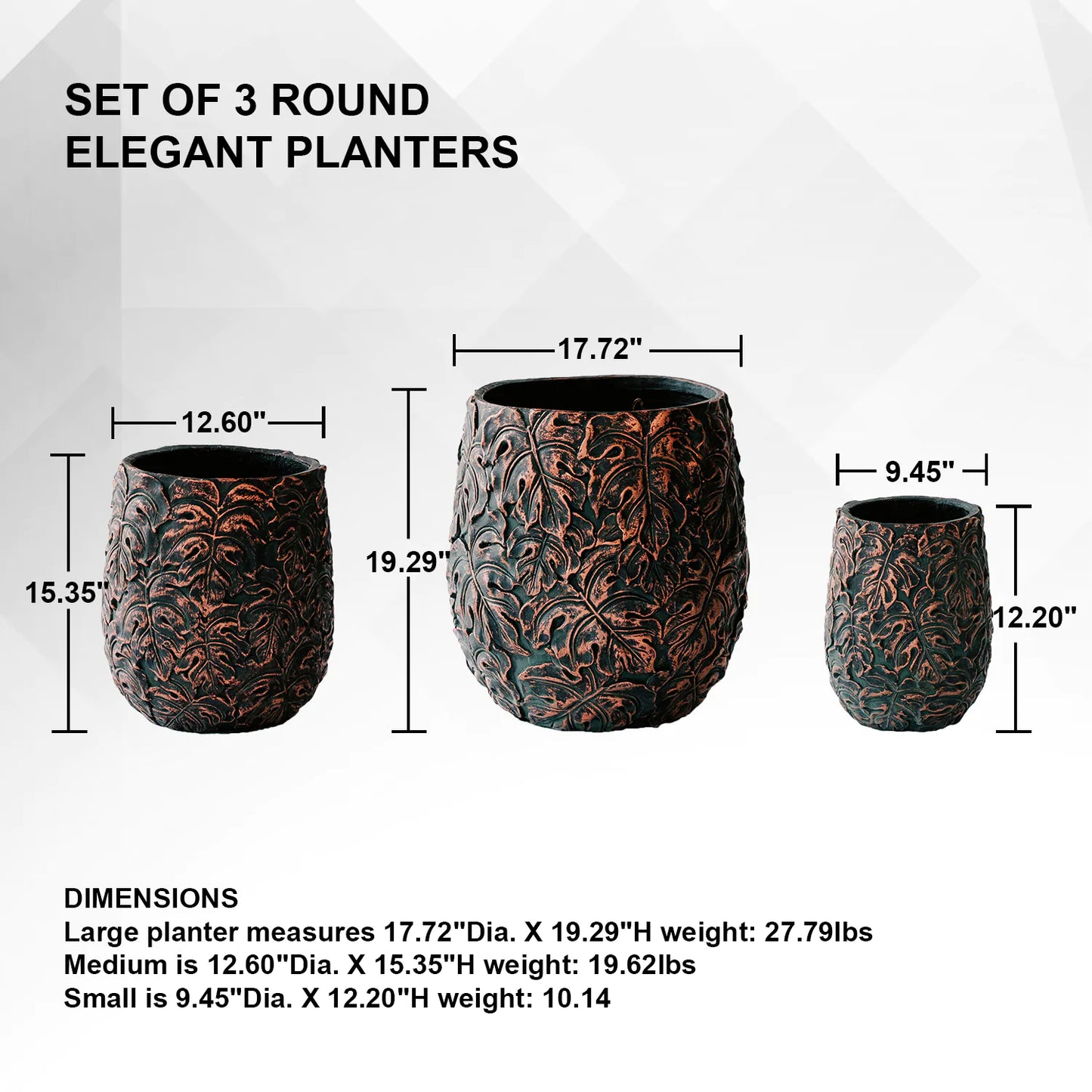 Xbrand 3-Pack 17.72-In X 19.29-In  Cement Planter with Drainage Holes