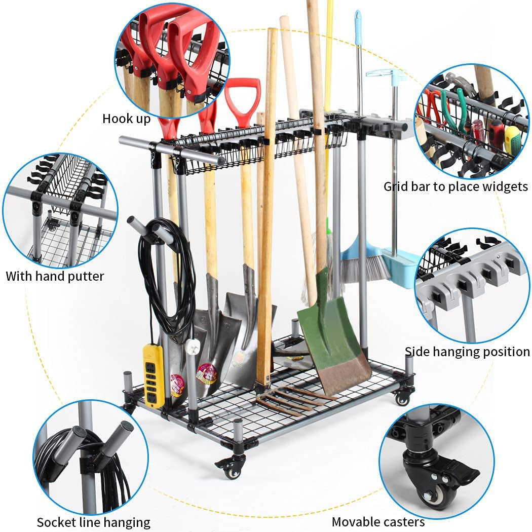 Mobile Garden Tool Tower Garage Storage Holder Tool Storage Rack, Corner Workshop Space Organizer Storing Large Long Tools