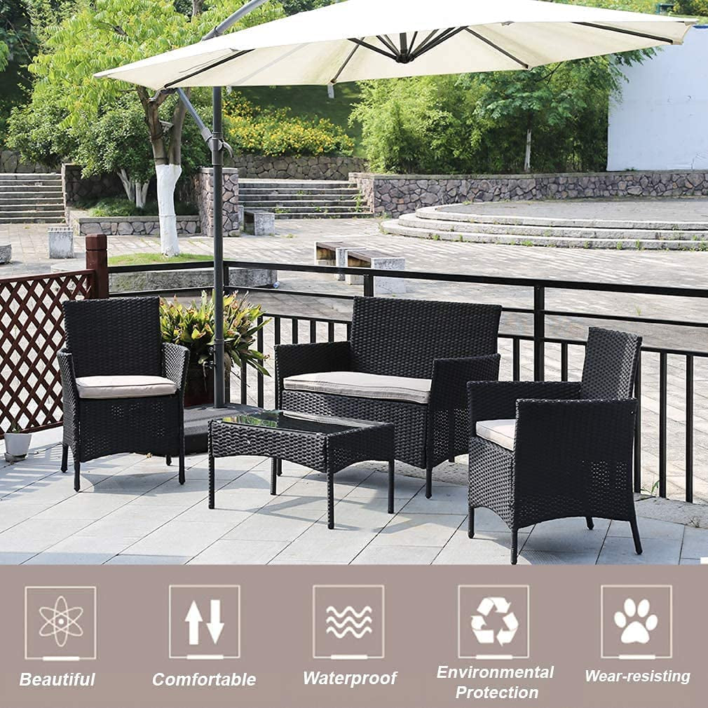 Outdoor Patio Furniture Sets 4 Pieces Patio Set Rattan Chair Wicker Sofa Conversation Set Patio Chair for Backyard Lawn Porch Poolside Balcony Garden Furniture Sets with Coffee Table