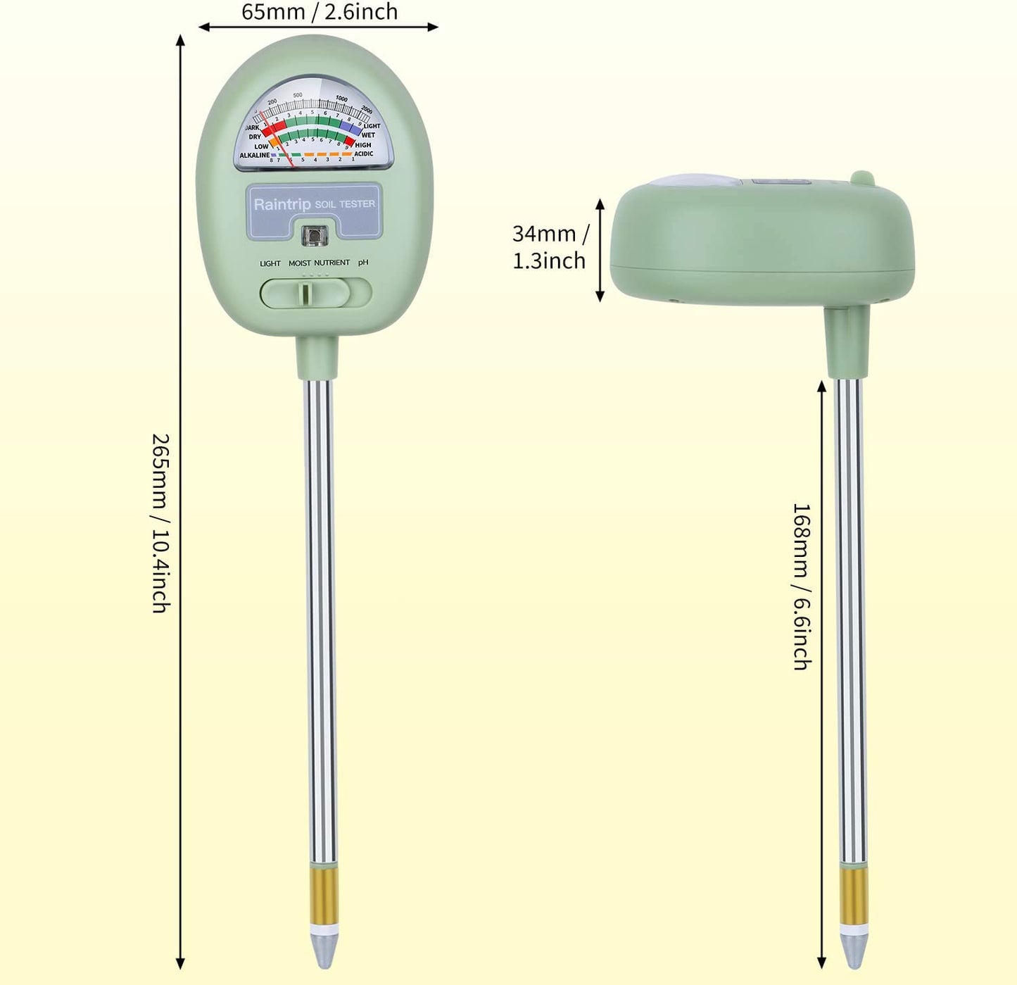 Soil Moisture Meter,4-In-1 Soil Ph Meter, Soil Tester for Moisture, Light,Nutrients, Ph,Plant Care Tools, Great for Garden, Lawn, Farm, Indoor & Outdoor Use (No Battery Required)