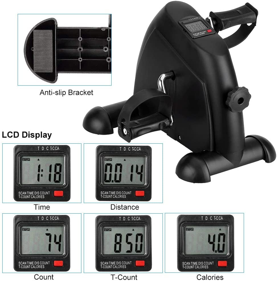 Mini Exercise Bike, Himaly under Desk Bike Pedal Exerciser Portable Foot Cycle Arm & Leg Peddler Machine with LCD Screen Displays