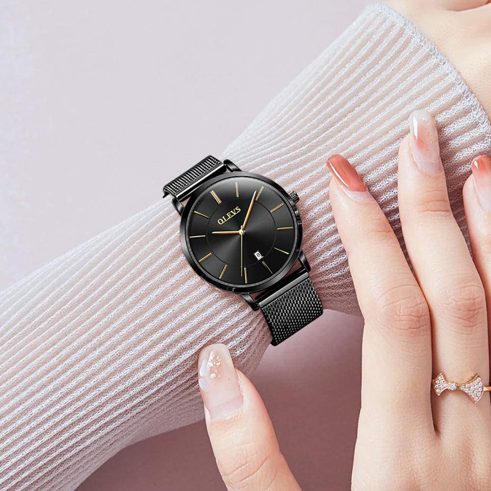 6.5Mm Ultra Thin Watches for Women Waterproof,Rose Gold Stainless Steel Ladies Watch,Casual Women Watches with Date,Big Face Female Wristwatches,Japanese Quartz Lady Watches,Gifts for Women