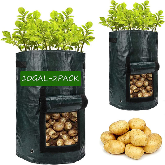 Potato-Grow-Bags,2 Pack 10 Gallon Garden Vegetable Planter with Handles&Access Flap for Vegetables,Tomato,Carrot, Onion,Fruits,Potatoes-Growing-Containers,Ventilated Plants Planting Bag