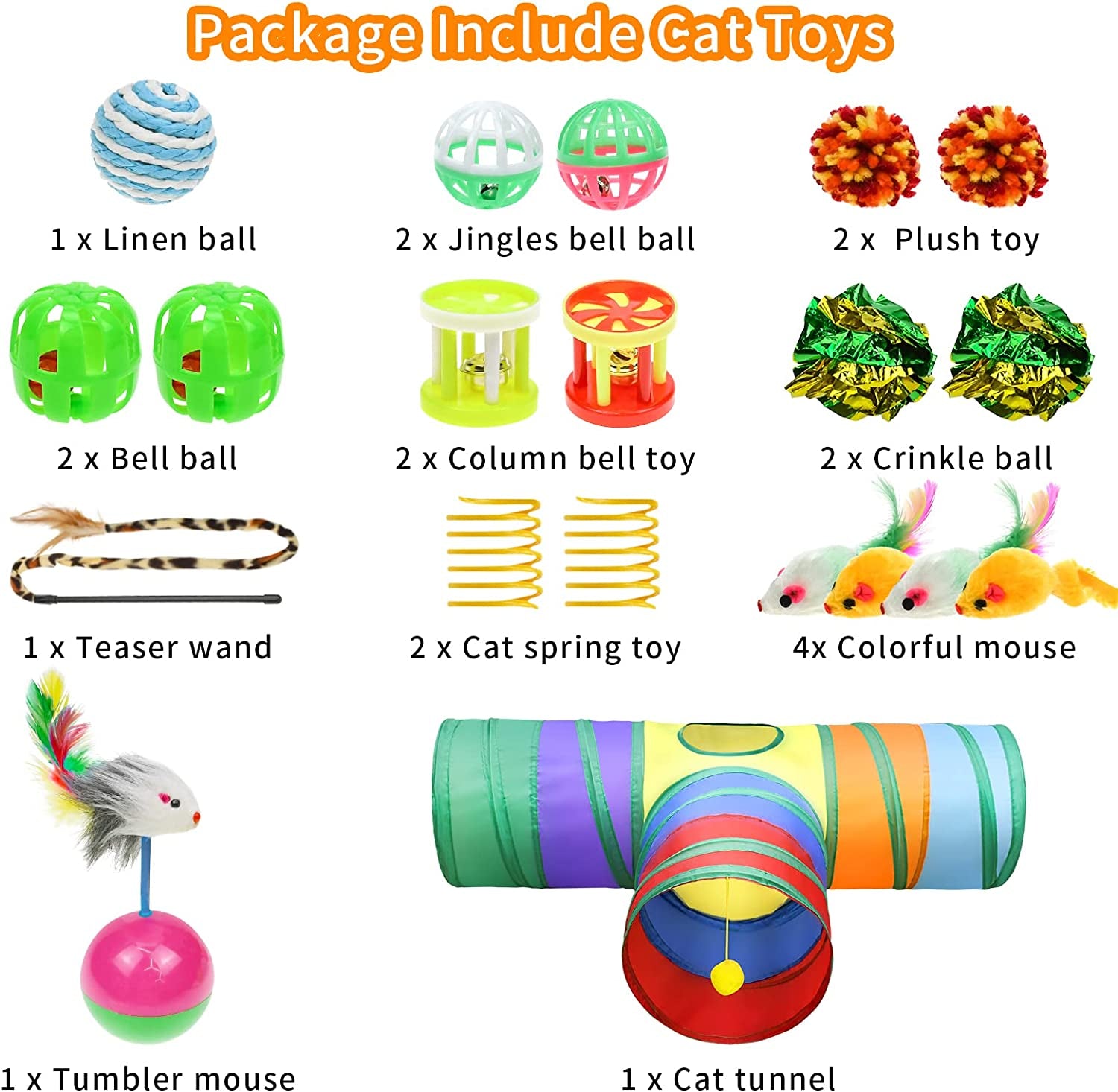 Interactive Cat Tunnel Toys Set with Feather Toy, Crinkle Balls, and 3-Way Tube - Great for Kittens and Cats