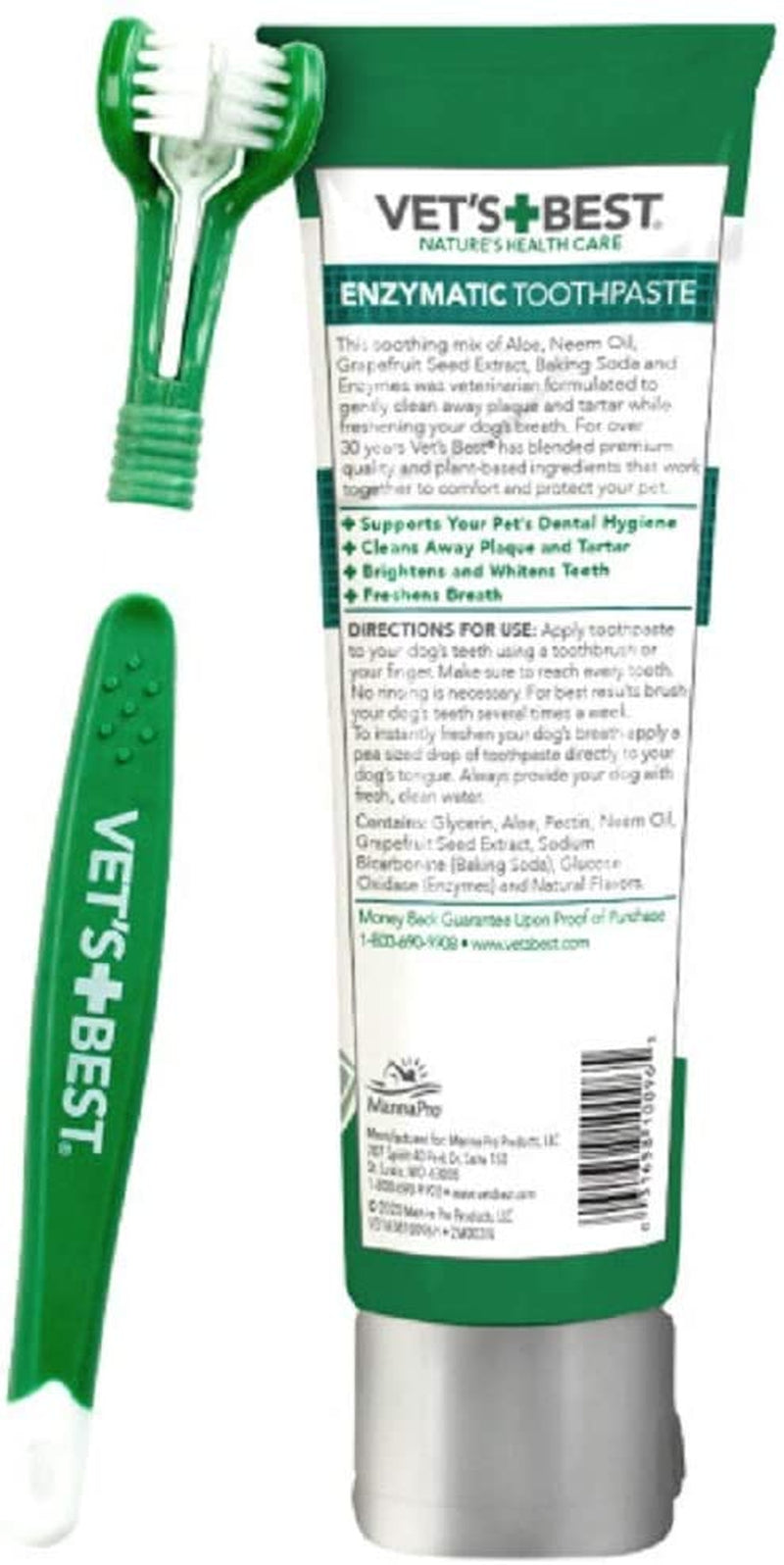 Vet’S Best Dog Toothbrush and Enzymatic Toothpaste Set | Teeth Cleaning and Fresh Breath Kit with Dental Care Guide | Vet Formulated