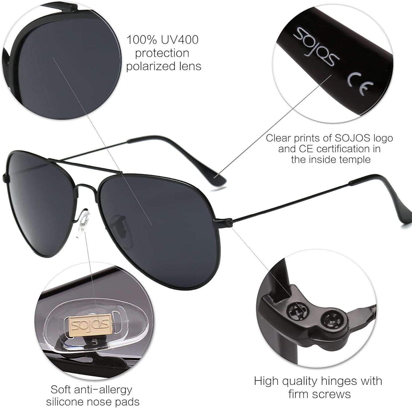 Classic Aviator Polarized Sunglasses for Men Women Vintage Retro Style