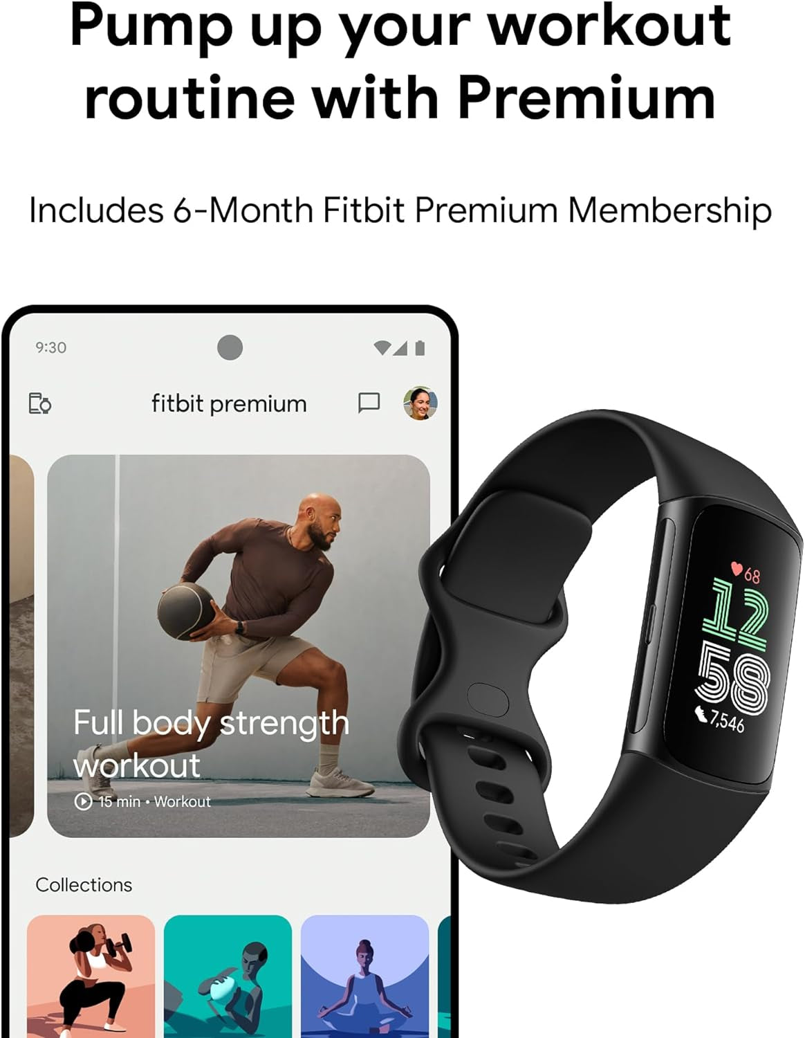 Charge 6 Fitness Tracker with Google Apps, Heart Rate on Exercise Equipment, 6-Months Premium Membership Included, GPS, Health Tools and More, Obsidian/Black, One Size (S & L Bands Included)