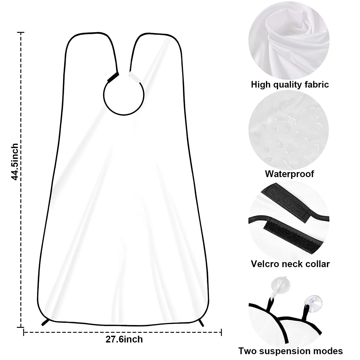 Aksice Beard Trimming Catcher Bib, Beard Hair Catcher for Men Shaving, Non-Stick Beard Apron Cape Grooming Cloth, Waterproof, with 4 Suction Cups, Christmas Gifts for Men - White