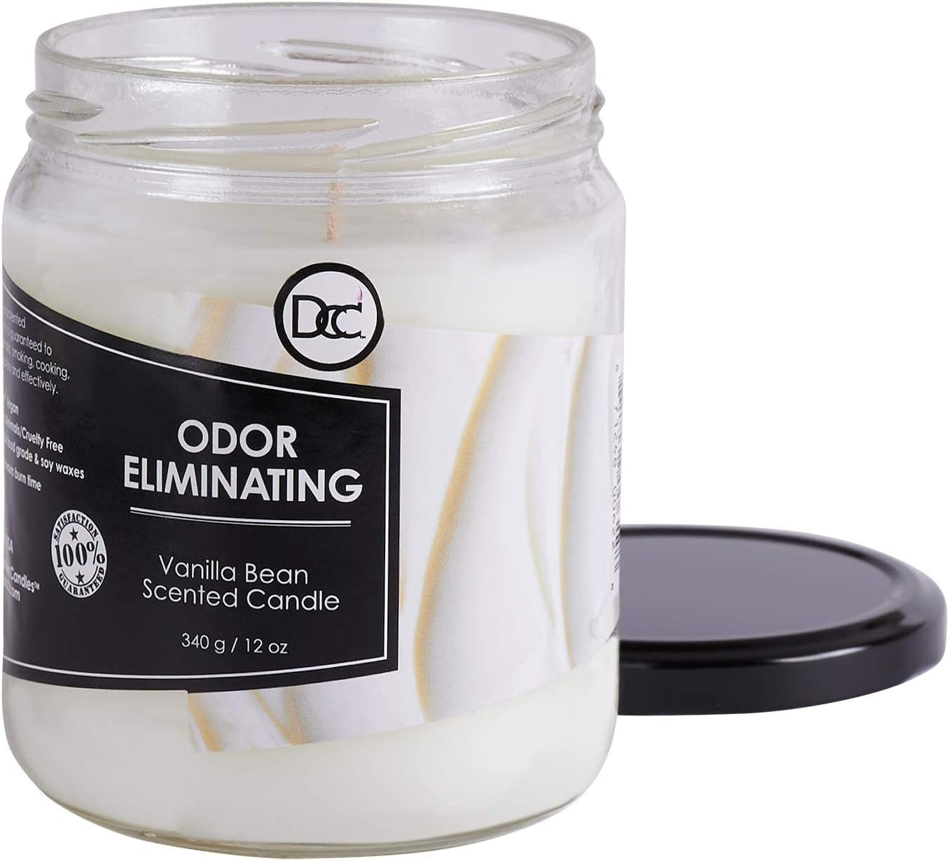 Vanilla Bean Odor Eliminating Highly Fragranced Candle - Eliminates 95% of Pet, Smoke, Food, and Other Smells Quickly - up to 80 Hour Burn Time - 12 Ounce Premium Soy Blend