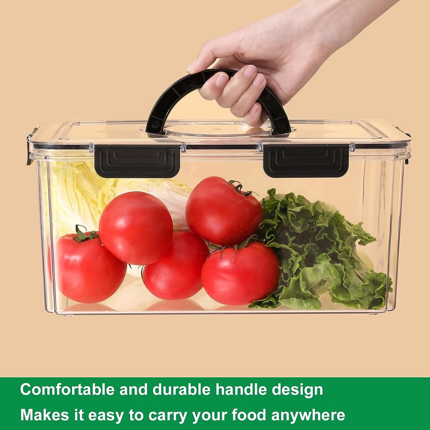 Airtight Fruit Storage Containers for Fridge with Lids & Handle, Bpa-Free Food Storage Container with 4 Removable Colanders, Berry Vegetable Fresh Produce Saver, Refrigerator Organizer Bins