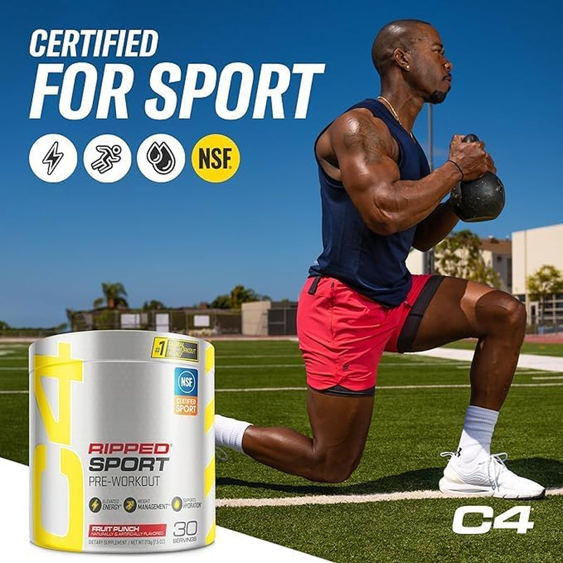 C4 Ripped Sport Pre Workout Powder Fruit Punch - NSF Certified for Sport + Sugar Free Preworkout Energy Supplement for Men & Women | 135Mg Caffeine | 30 Servings