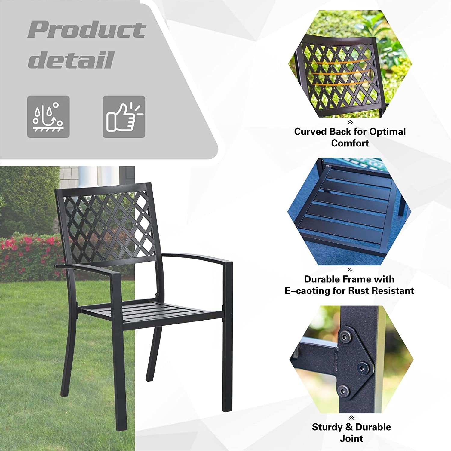 Patio Dining Set Wrought Iron Outdoor Table and Chairs Furniture Set 5 Piece, 37" Square Bistro Table with Umbrella Hole and 4 Backyard Garden Chairs Support 300LBS for Deck, Lawn, Garden