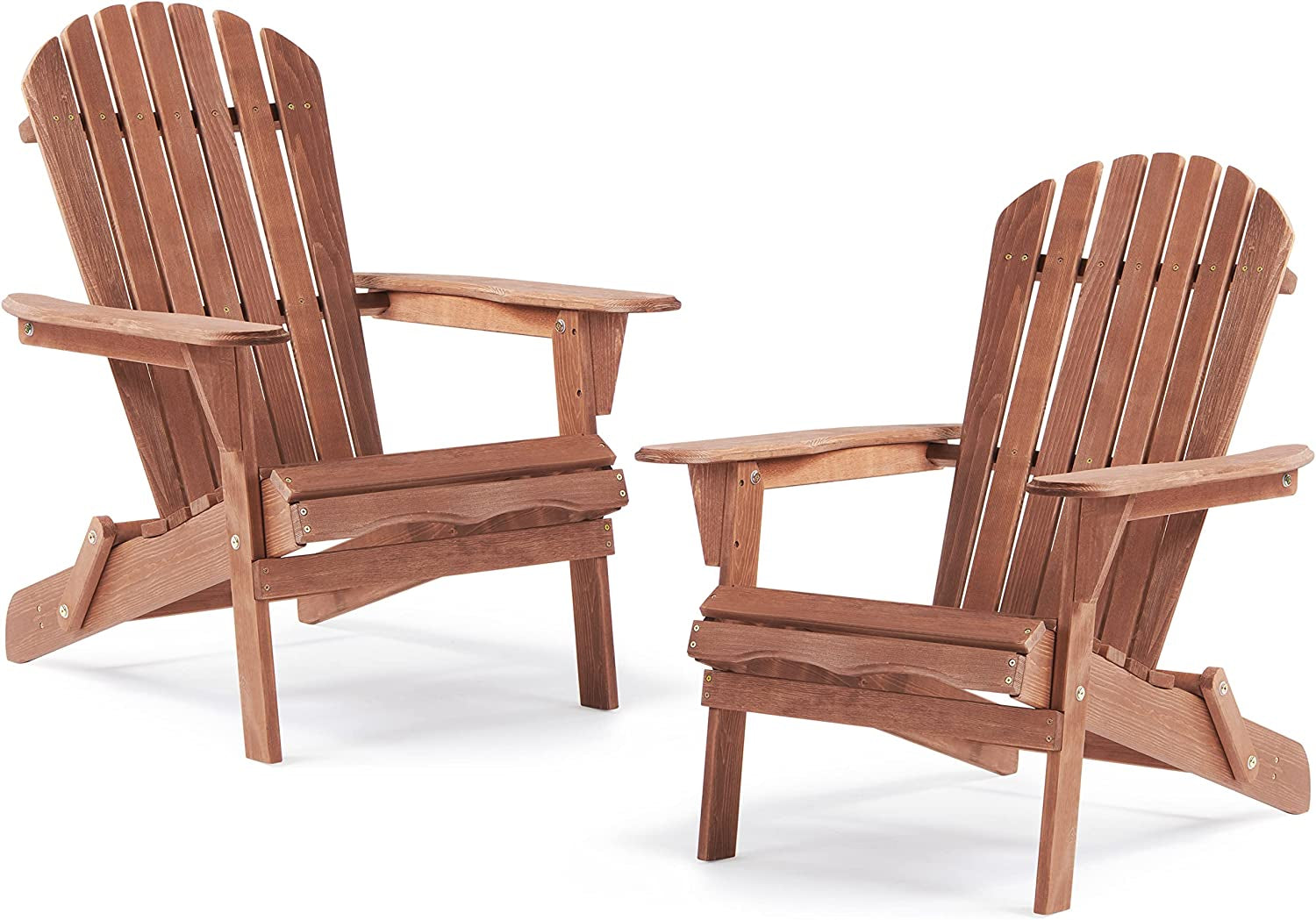 Outdoor Wooden Folding Adirondack Chair Set of 2 with Pre-Assembled Backrest, Wood Patio Chair for Garden Backyard Porch Pool Deck Firepit