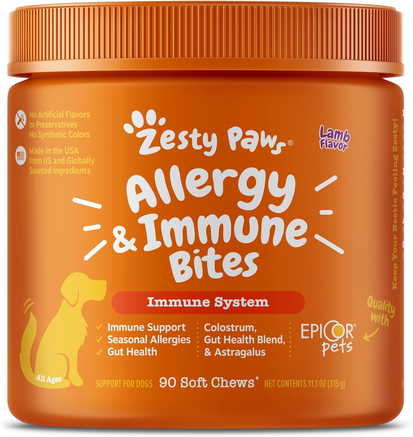 Allergy & Immune Supplement for Dogs - with Omega 3, Epicor & Colostrum - 90 Count