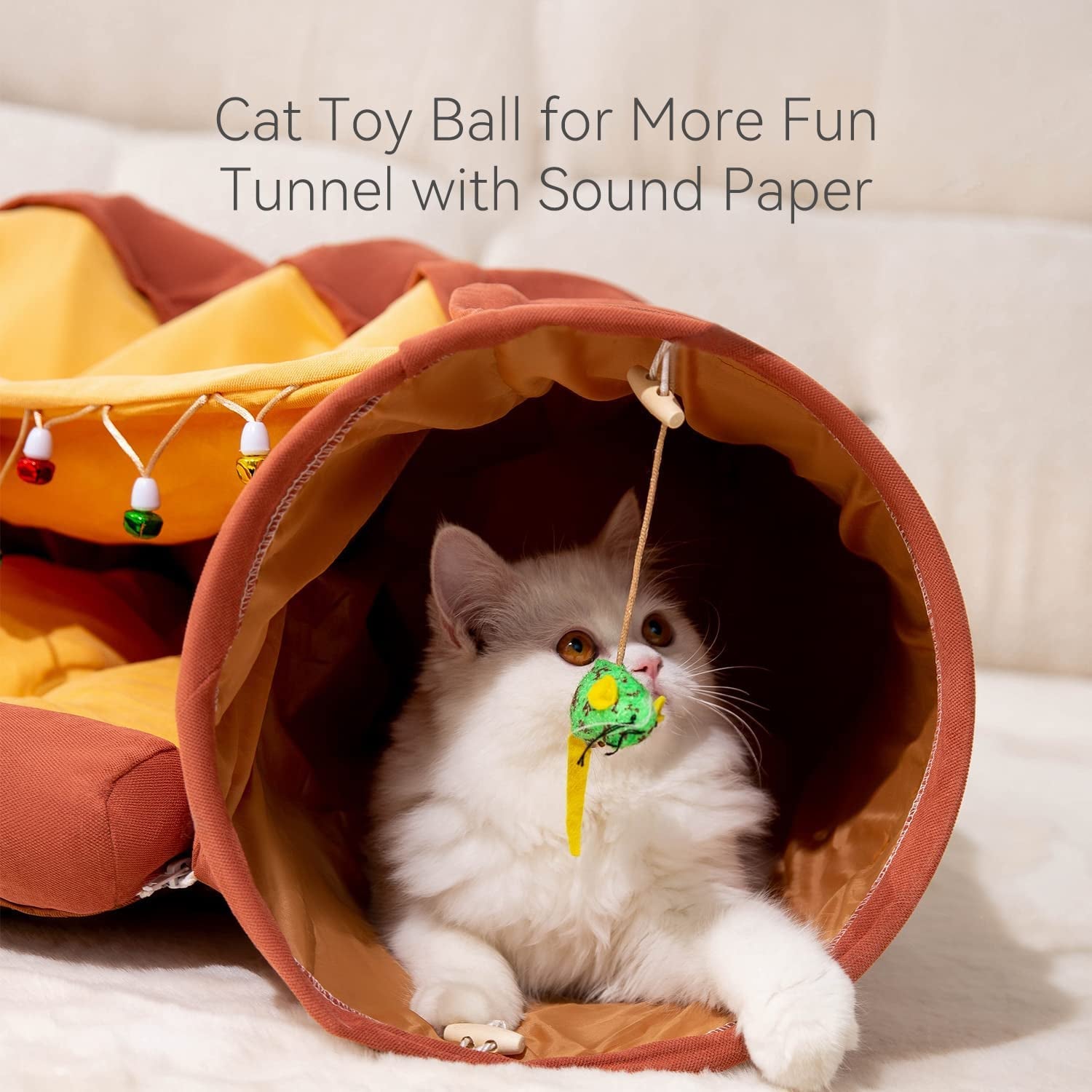 Cat Tunnel for Indoor Cats, Cat Tube with Collapsible Washable Cat Bed,Premium Cat Toy for Small Medium Large Cat.(Bar)…