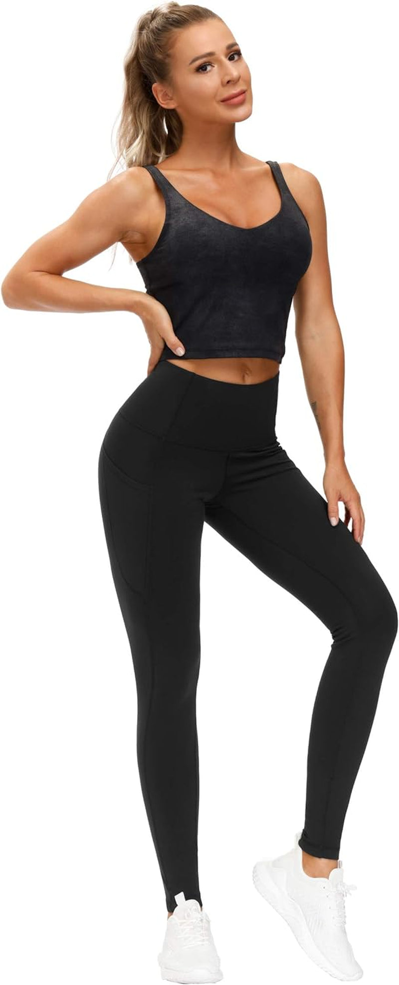 The Gym People Thick High Waist Yoga Pants with Pockets, Tummy Control Workout Running Yoga Leggings for Women