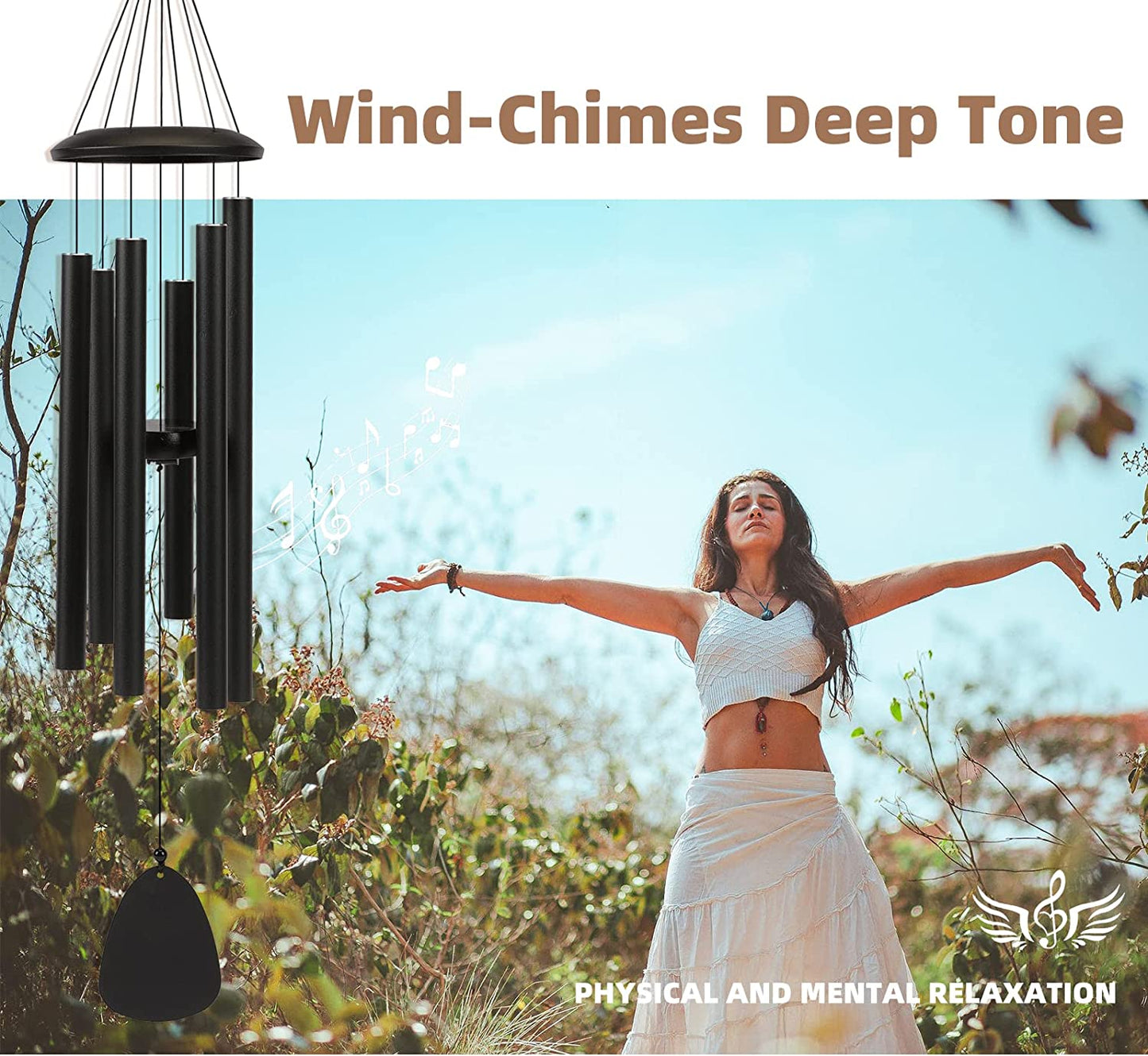 Wind-Chimes-Outdoor-Large-Decor, Deep Tone Soothing Melodic Tones Windchimes, Wind Chimes for Outside, Memorial Wind Chimes Best Gift for Mom Women Grandma Neighbors（32" Black Coated Aluminum）