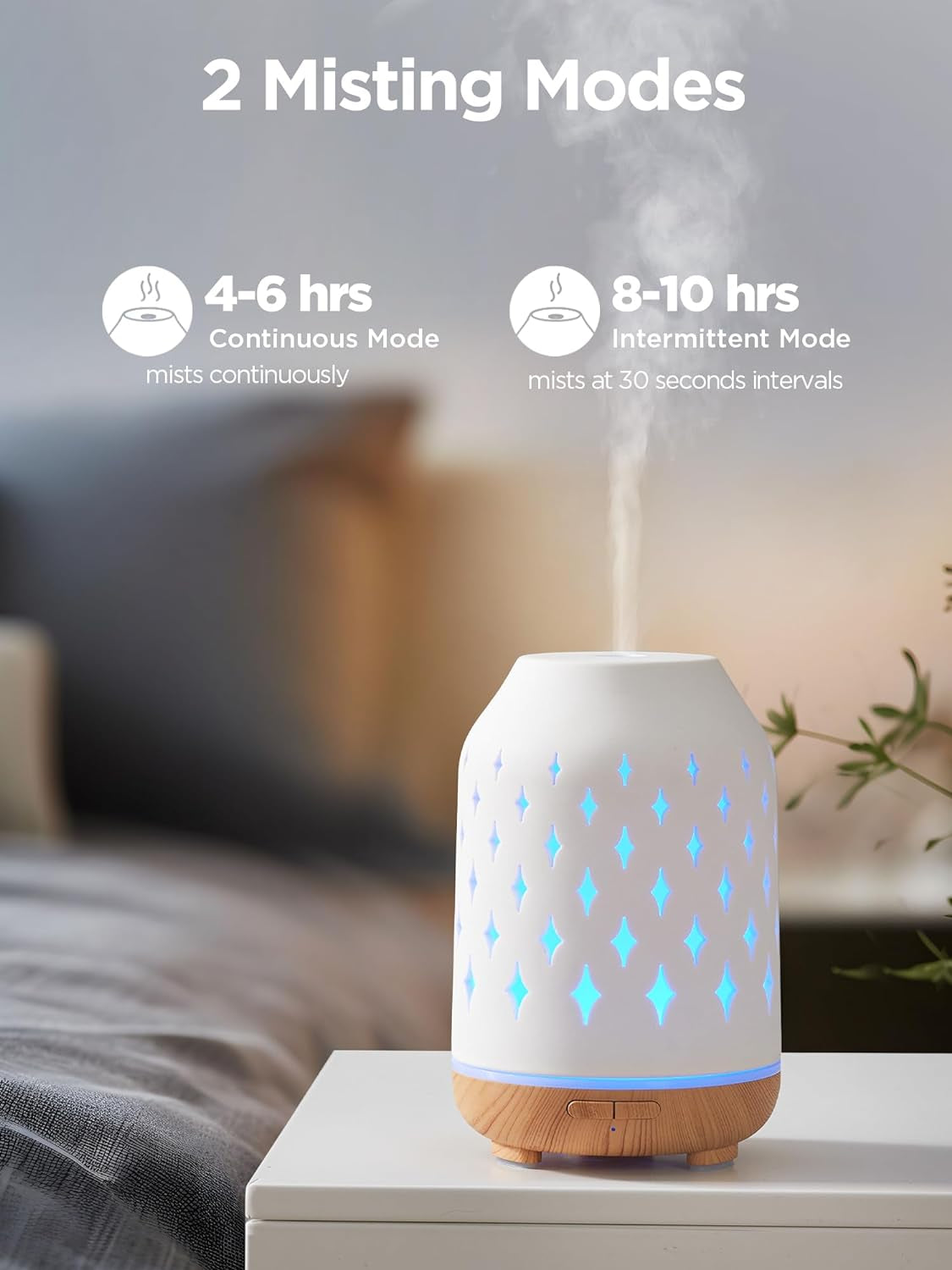 Aromatherapy Diffuser, 150Ml Ceramic Diffuser Ultrasonic Humidifier Cool Mist Essential Oil Diffusers for Home Air Diffuser with 2 Mist Modes Waterless Auto Off, White