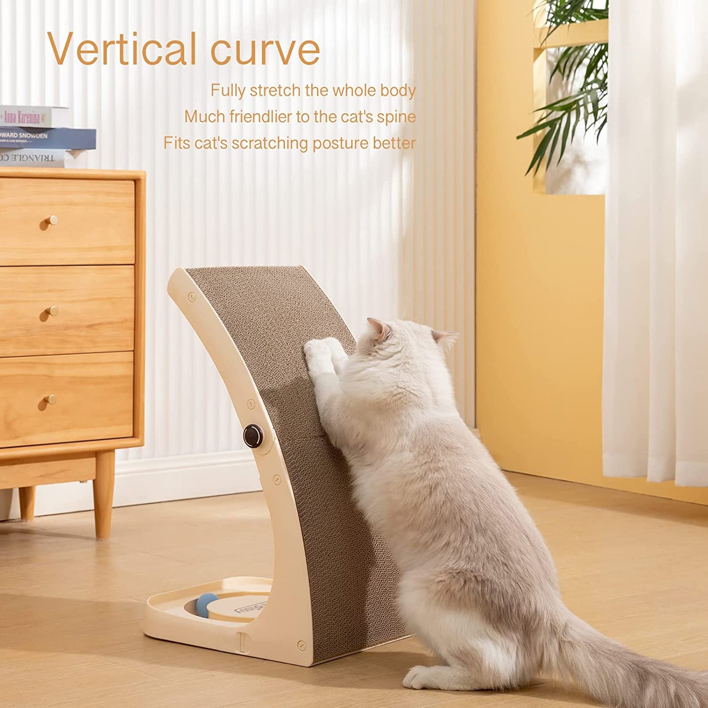 Cat Scratcher, Premium Cat Scratch Pad Wtih Solid Frosted Frame and Turntable Toy, Vertical Curved Cat Scratchers for Indoor Cats, Replaceable Cat Scratching Cardboard