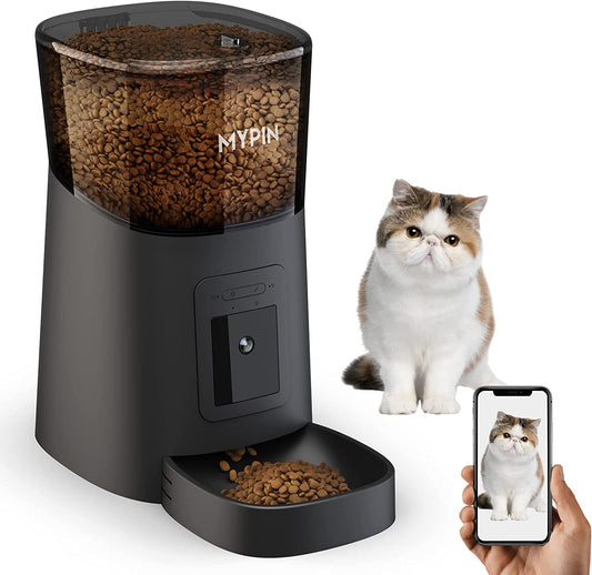Video Automatic Pet Feeder with HD Camera, Food Dispenser for Cats and Dogs Wifi Smart Feeder with Camera 6L 2-Way Audio,Mobile Phone Control, Timed Feeder,Desiccant Bag up to 8 Meals per Day